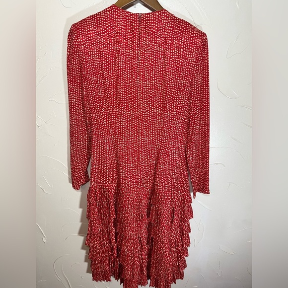 Vintage Neiman Marcus 1980s Red Dots Ruffle Dress 100% Silk SZ 4 - Picture 3 of 15